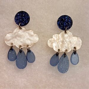 Blue Glitter Cloud and Raindrop Dangle Earrings